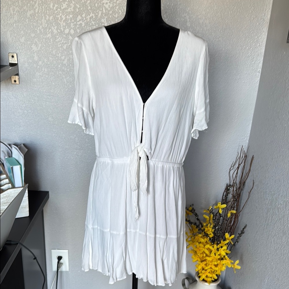 Express White V-Neck Dress with Tie-Front